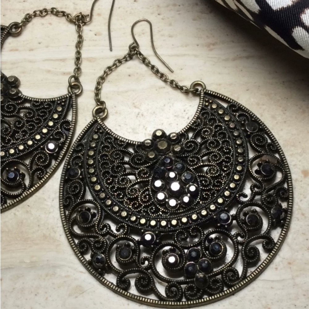 Bronze Round Jeweled Earrings